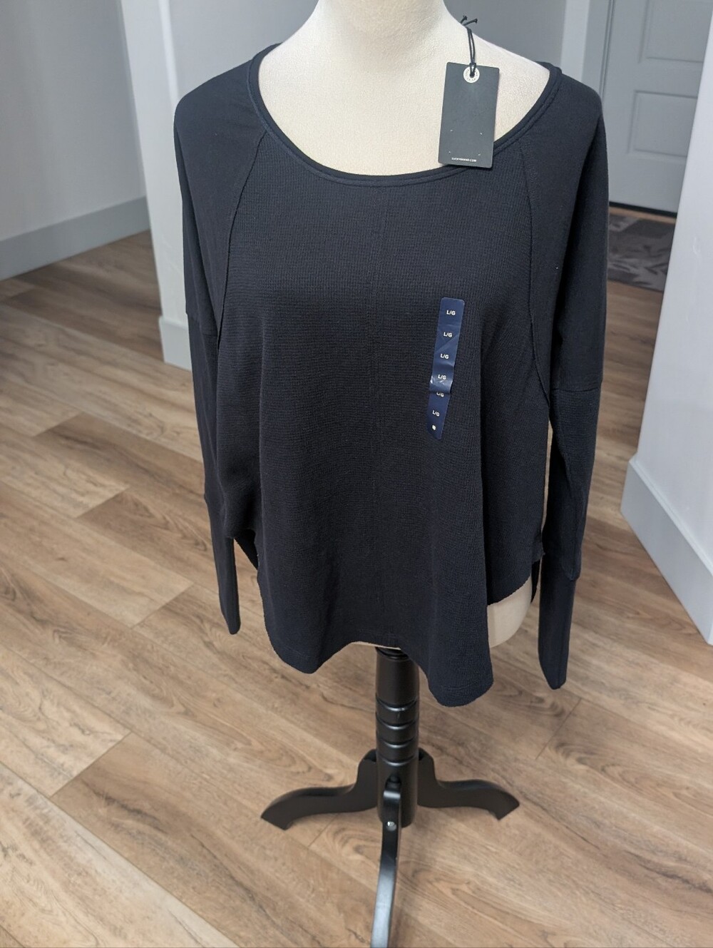 Lucky Brand Black Long Sleeve Scoop Neck Top
